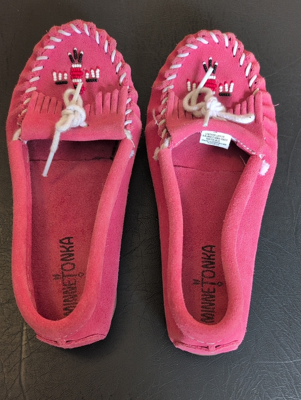 Minnetonka Pink Beaded Suede Moccasin Flats